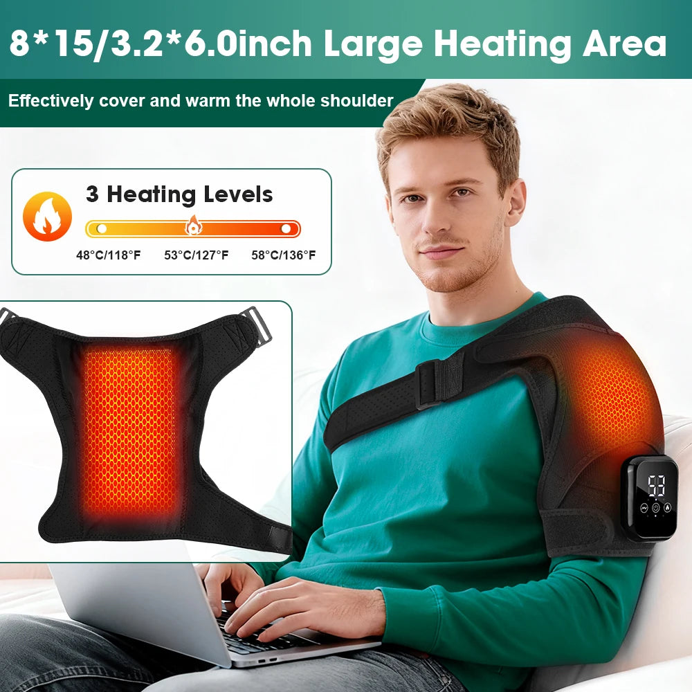 Cordless Electric Heated Shoulder Brace Hot Compress, Vibration Massage, Thermal Shoulder Pad Massager Muscle Joint Relax