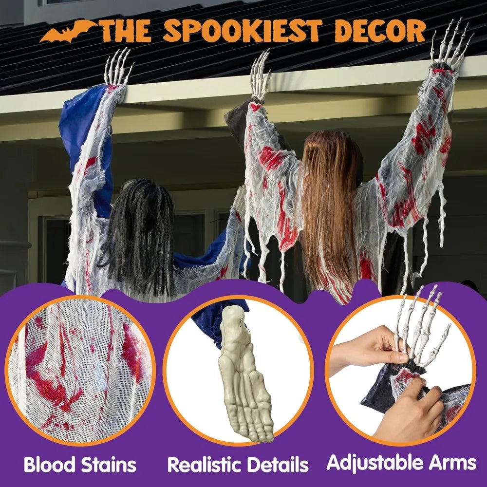 2 Pack 47" Halloween Climbing Zombies Wall Decoration Outdoor Halloween Climbing Dead Zombie Decoration for Haunted House Prop Yard Holiday Party Decor