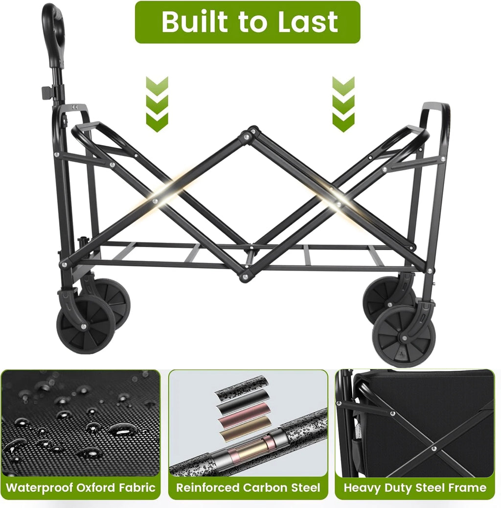 Heavy Duty Wagon Carts, Foldable, Portable Wagons, Beach Cart with All-Terrain Wheels and  Drink Holders, Utility Wagon