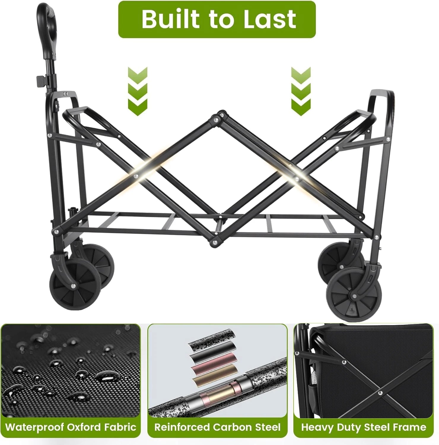 Heavy Duty Wagon Carts, Foldable, Portable Wagons, Beach Cart with All-Terrain Wheels and  Drink Holders, Utility Wagon