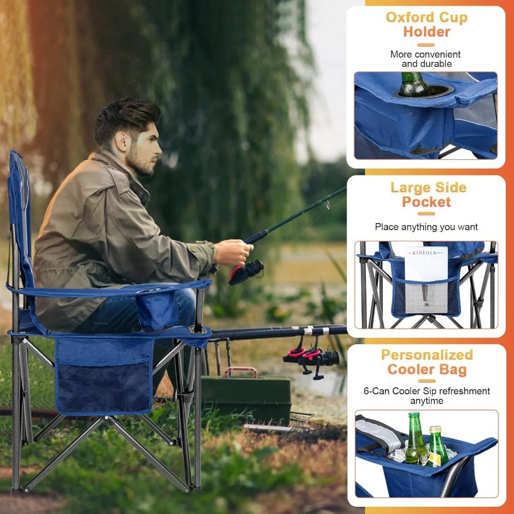 Oversized Heavy Duty Camping Chairs 500 LBS Padded Back Armrest Cup Cooler Folding Outdoor Fishing Garden,Custom