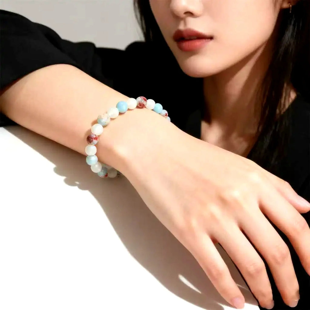 Halo Quartz and Ocean Sediment Beaded Bracelet Unisex Shoushan Stone Refreshing Purifying Magnetic