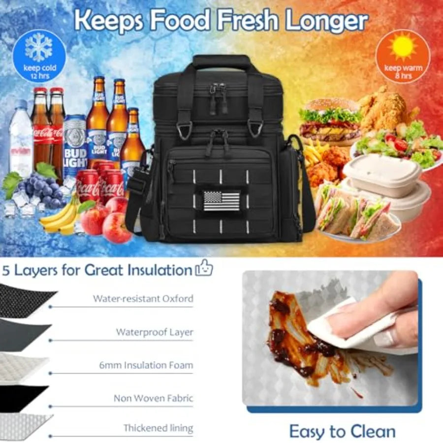 Tactical Lunch Box for Men 25 L Insulated Expandable Large Lunch Bag Cooler Bag for Men Double Deck Soft Mens Lunchbox for Work