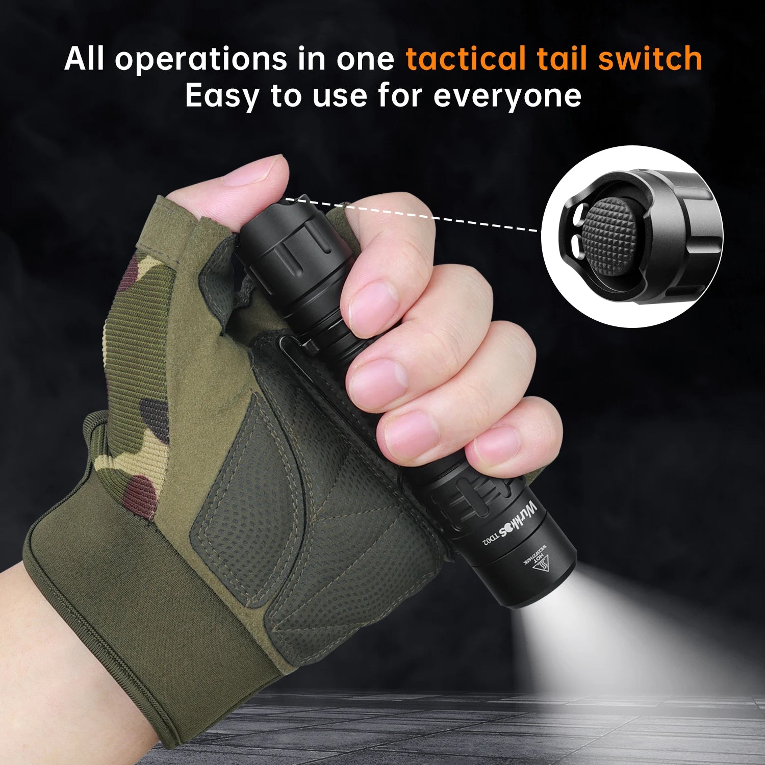 TD02 Tactical Flashlight 2000 Lumens 18650 Rechargeable Battery
