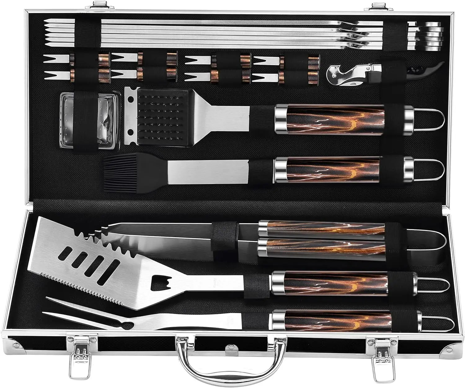 22PCS Stainless Steel BBQ Tool Set with Aluminum Case - Outdoor Grilling Kit for Men & Dad