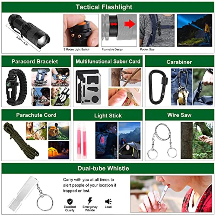 Emergency Survival Kit and First Aid Kit, 142Pcs Professional Survival Gear and Supplies Equipment