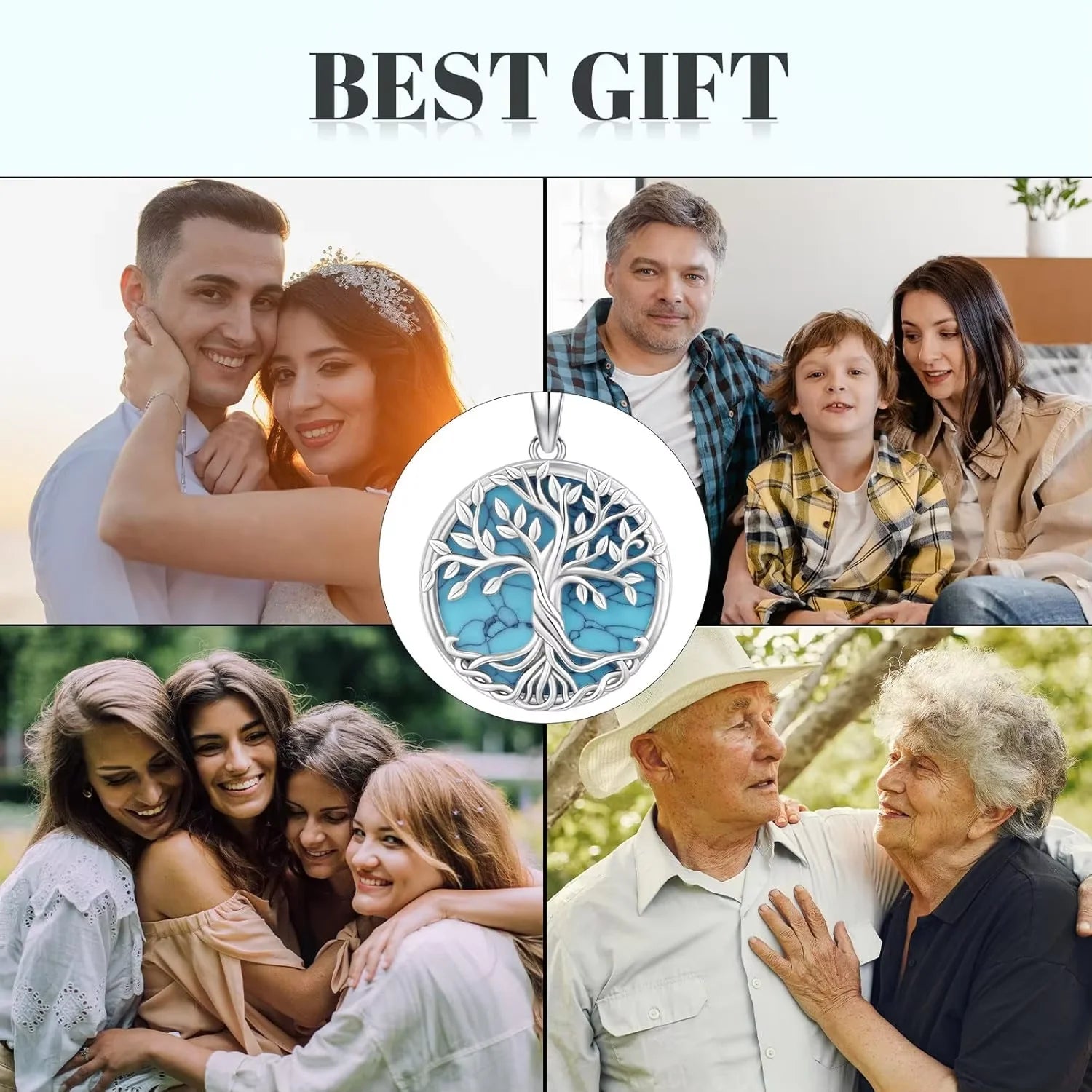 925 Sterling Silver Tree of Life Necklace Pendant Turquoise Celtic Knot Family Tree Jewelry for Men Women Father's Day Gift