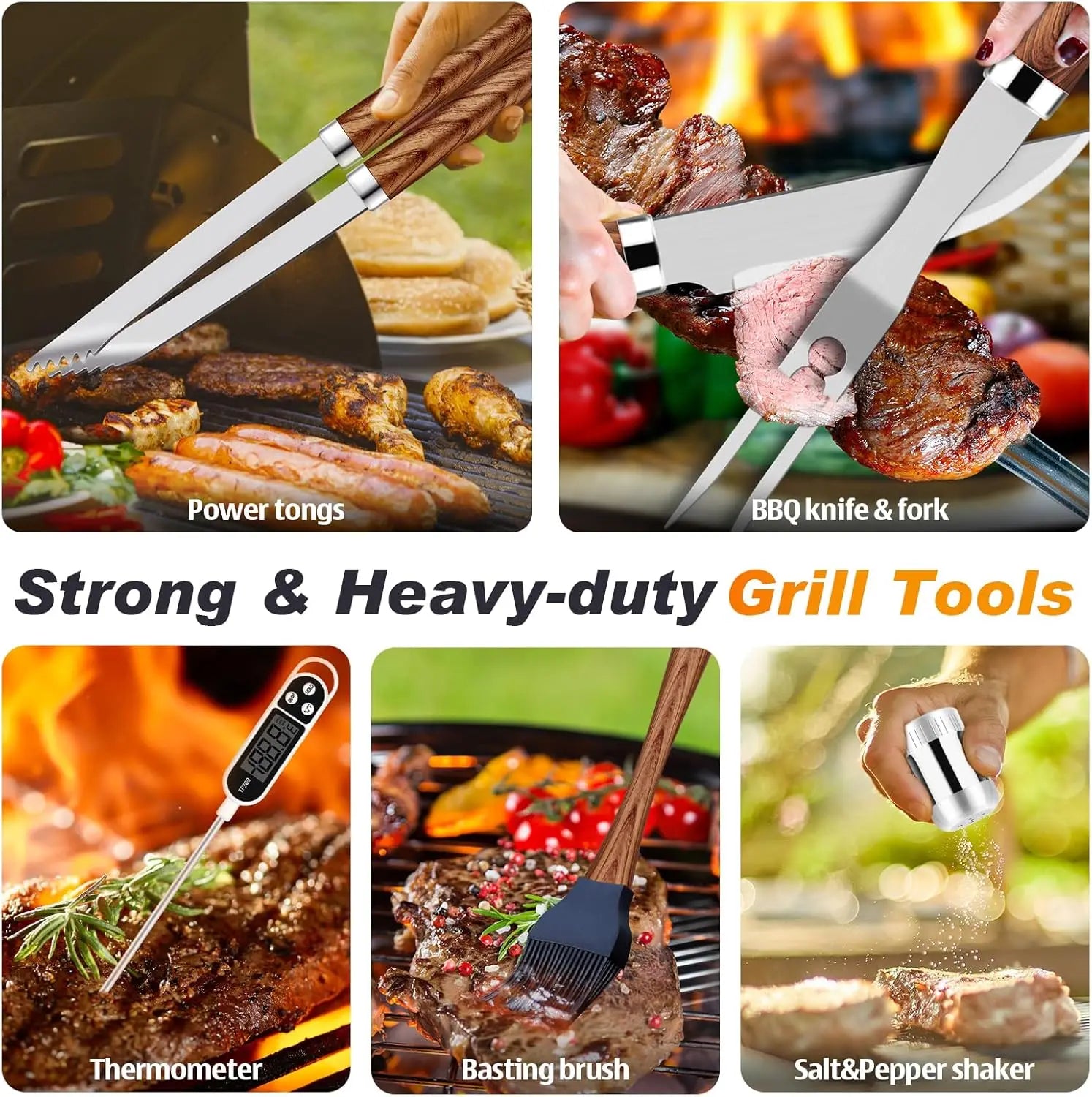 26pcs, BBQ Grill Accessories Set, Father's Day Gifts with Apron, Thermometer, Mats in Aluminum Case