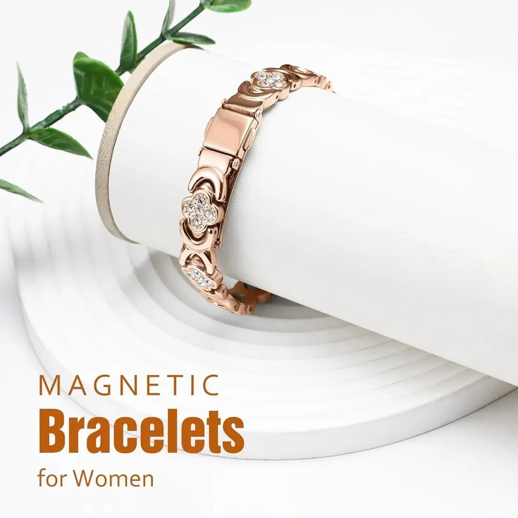 Pure Copper Bracelets for Women, Ultra Strength Magnetic Therapy Bracelet for Pain Relief with Neodymium Magnets & Sparkling Cubic Zirconia, Adjustable, Infinite Clover Jewelry