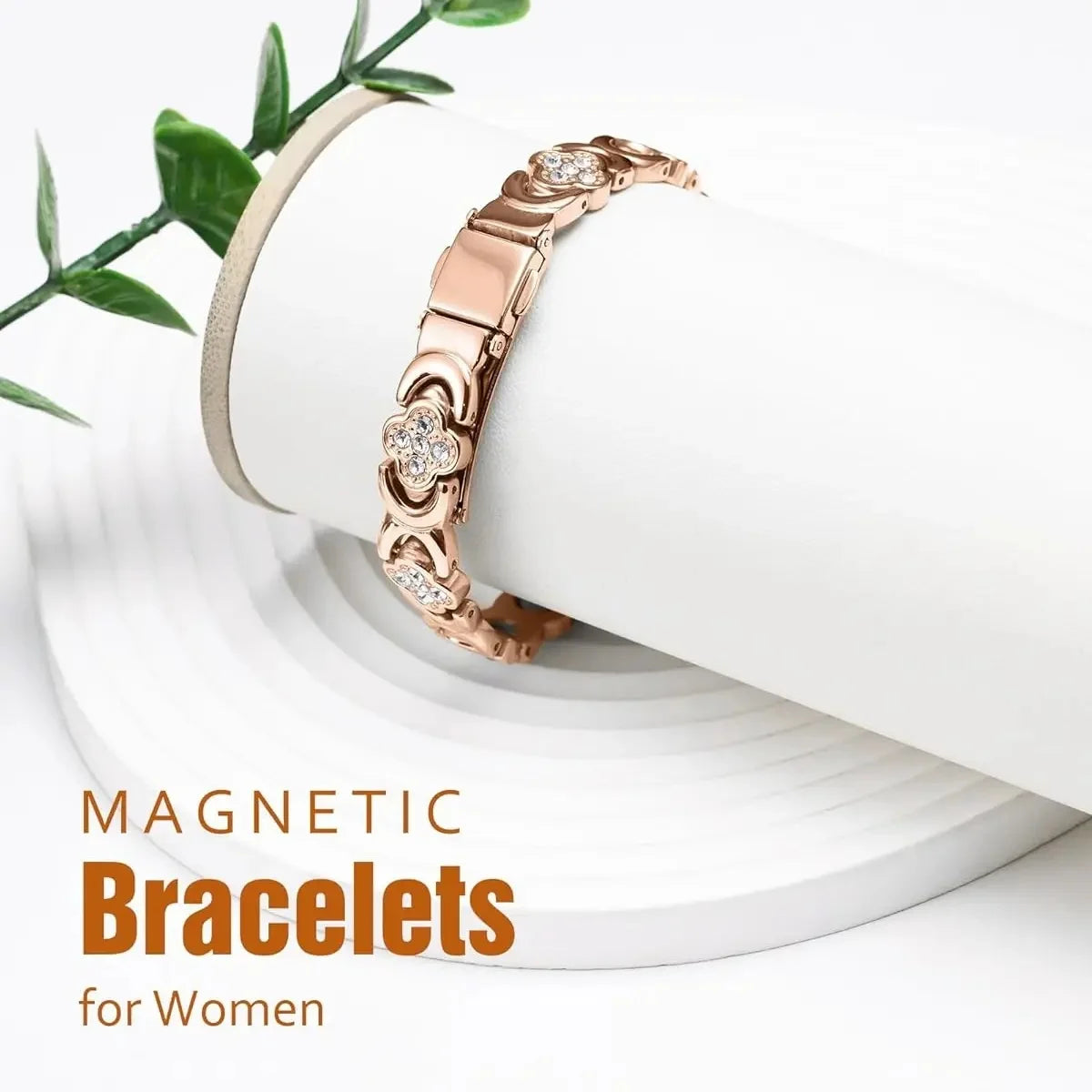 Pure Copper Bracelets for Women, Ultra Strength Magnetic Therapy Bracelet for Pain Relief with Neodymium Magnets & Sparkling Cubic Zirconia, Adjustable, Infinite Clover Jewelry