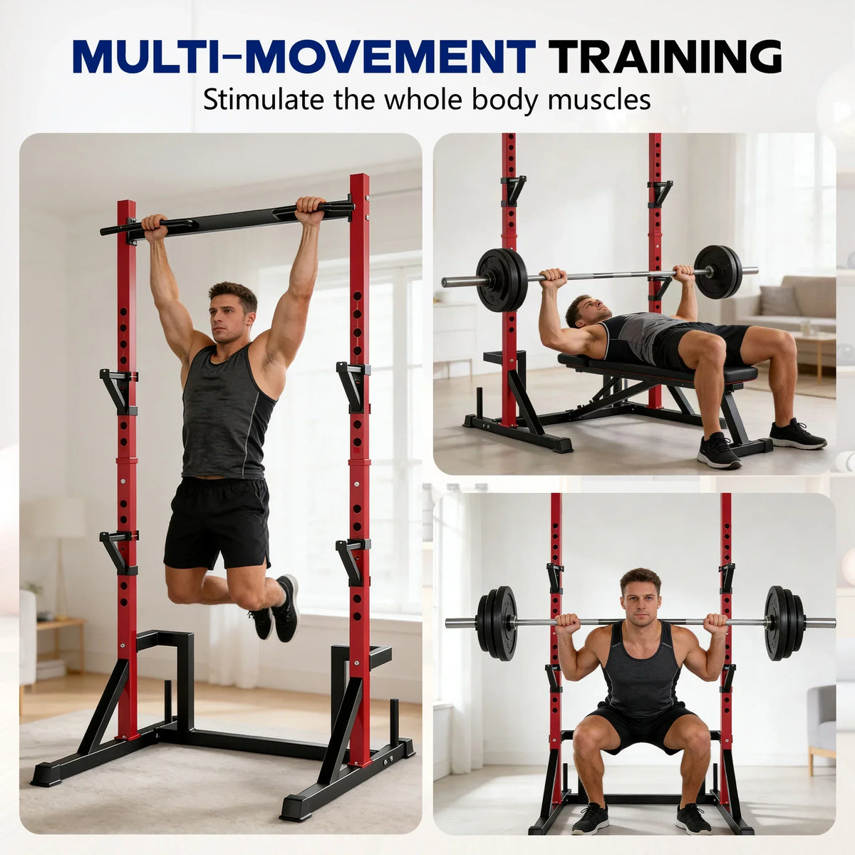 Multifunction Power Rack with Pull up Bar, Heavy Capacity 360kg, Height Adjustable Squat Stand Rack for Home Gym Equipment, Power Tower Pull Up Dip Station Training Fitness Equipment for Home Outdoor Muscles Trainer, Barbell