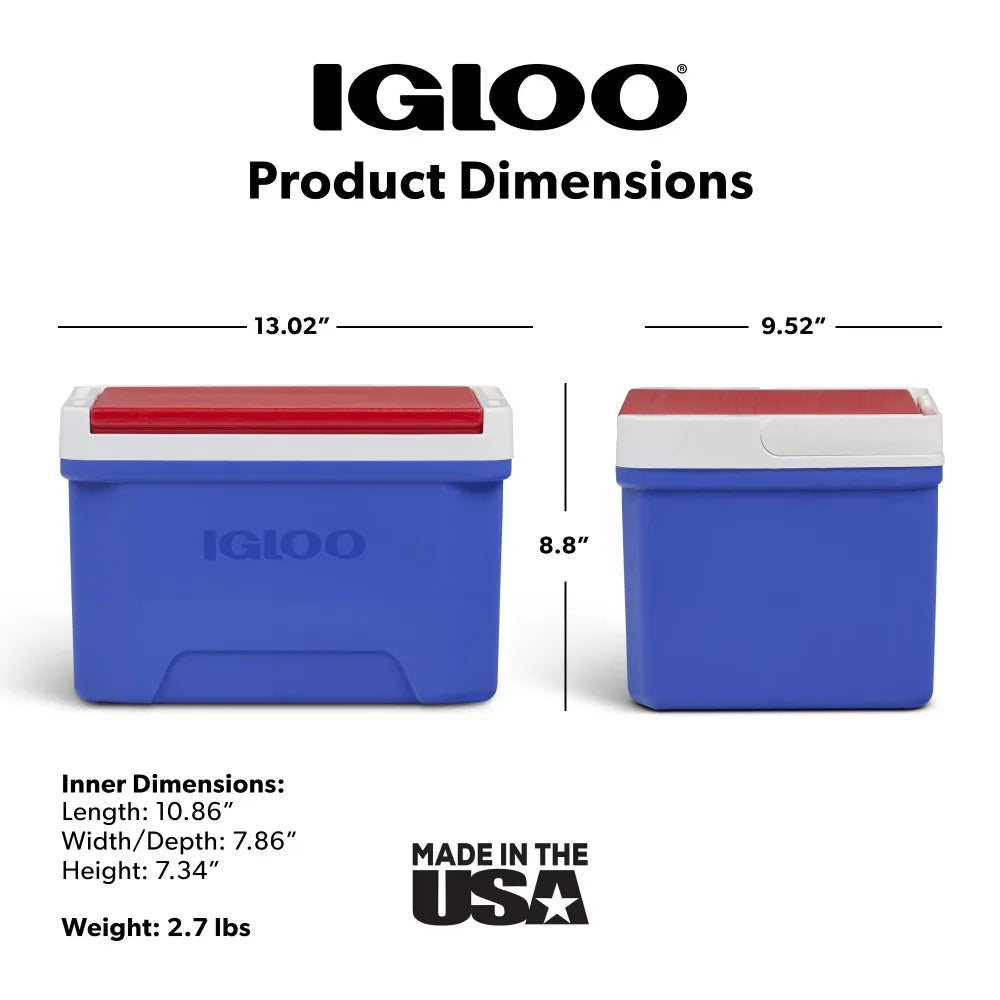 9 QT Portable Ice Chest Cooler Outdoor Picnic Camping Beach Cooler Box with Lid Insulated Food Storage Container for Drinks and Snacks Blue Red and White Design