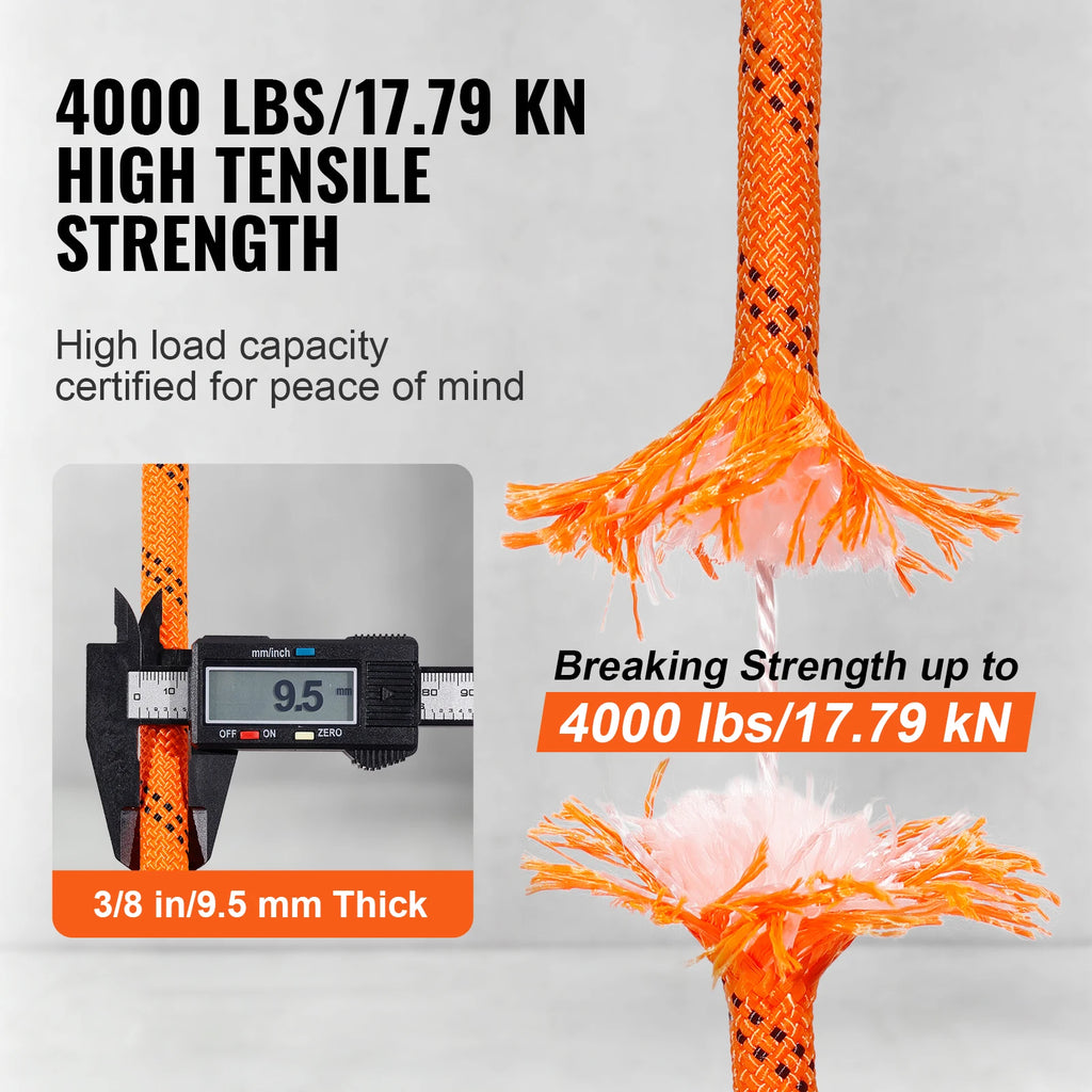 120 ft Dual-Weave Polyester Cord 3/8 1/2in 48-Strand Multi-Use Rope for Arborist Activities Outdoor Adventures Versatile
