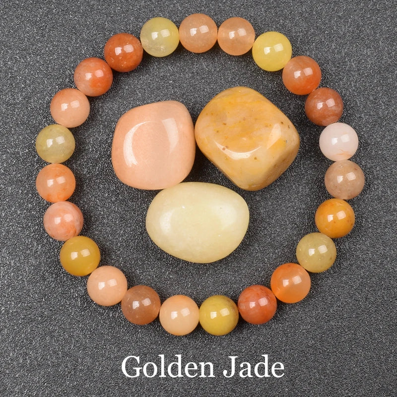 Golden Obsidian Stone Beads Bracelet Men Women Golden Light Rainbow Obsidian Raw Stone Round Bead Natural Energy Jewelry