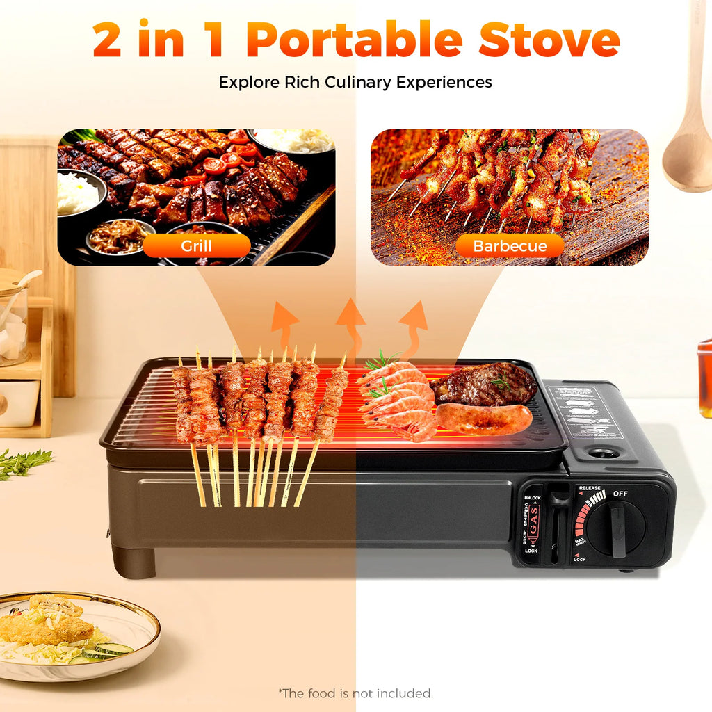 Portable Camping Gas Grill/Stove, Butane Gas Burning Grill, Barbecue Grill