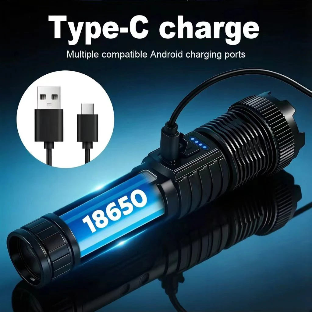 2PCS High Power LED Flashlight Strong Light Tactical Torch Rechargeable Portable Lamp Outdoor Emergency Camping Lantern