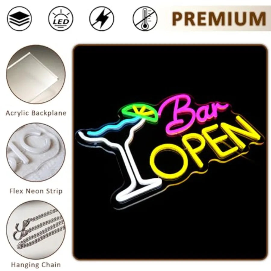Sign for Business, Neon Open Sign, USB Dimmable Cocktails Neon Lights for Beer Bar Coffee Cafe Home Pub Man Cave Stores Hotel P