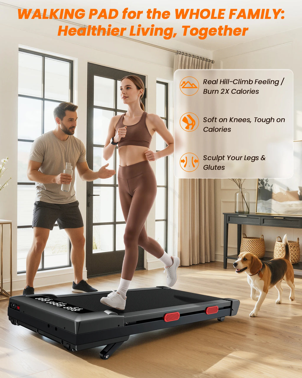 3.0HP Raceable Walking Pad Under Desk Treadmill with 9% Incline Adjustable Speed 1-6KM/H LCD Screen Display 136KG Load For Home