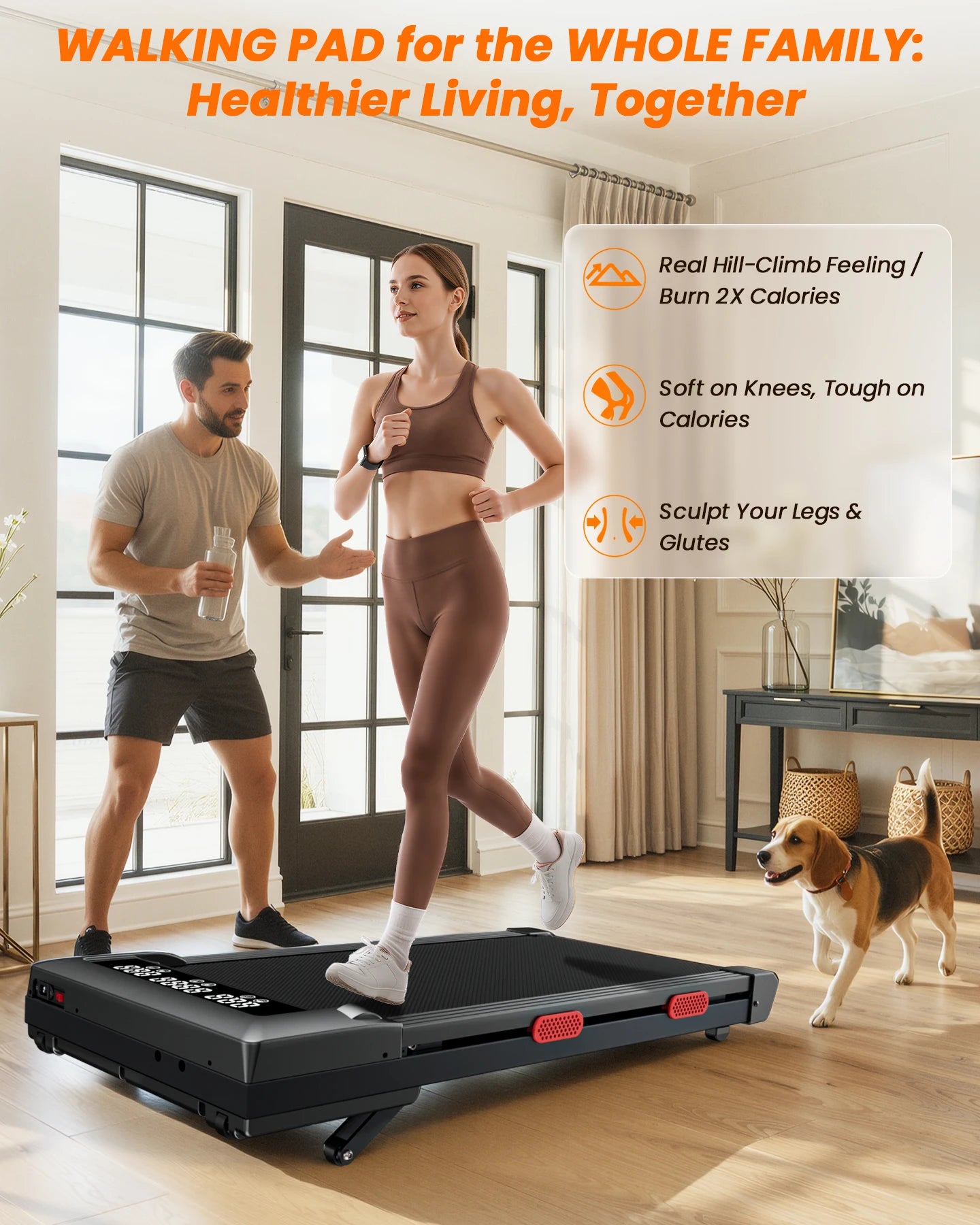 3.0HP Raceable Walking Pad Under Desk Treadmill with 9% Incline Adjustable Speed 1-6KM/H LCD Screen Display 136KG Load For Home
