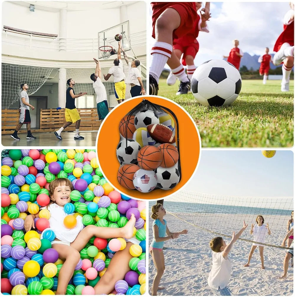 30x40'' Heavy Duty Mesh Ball Bag for Soccer, Basketball, Volleyball - Breathable Sports Gear Organizer with Adjustable Strap