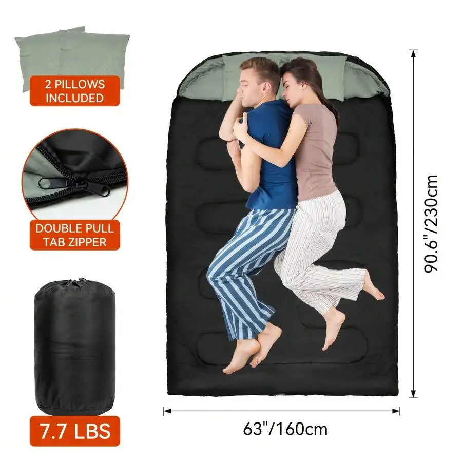 Extra Large Queen Size Double Sleeping Bag For Adults With 2 Pillows All Season Camping Hiking Backpacking