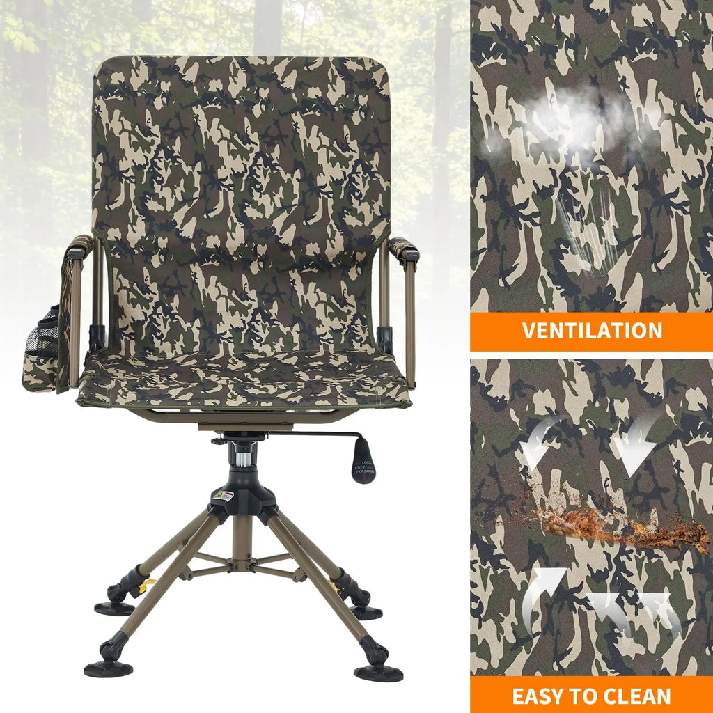 Hunting Chair 360 Degree Swivel Silent Folding Portable Blind Seat With 4 Adjustable Legs And Seat Height Anti Sink Feet Armrests Stable 330 Lbs Capacity