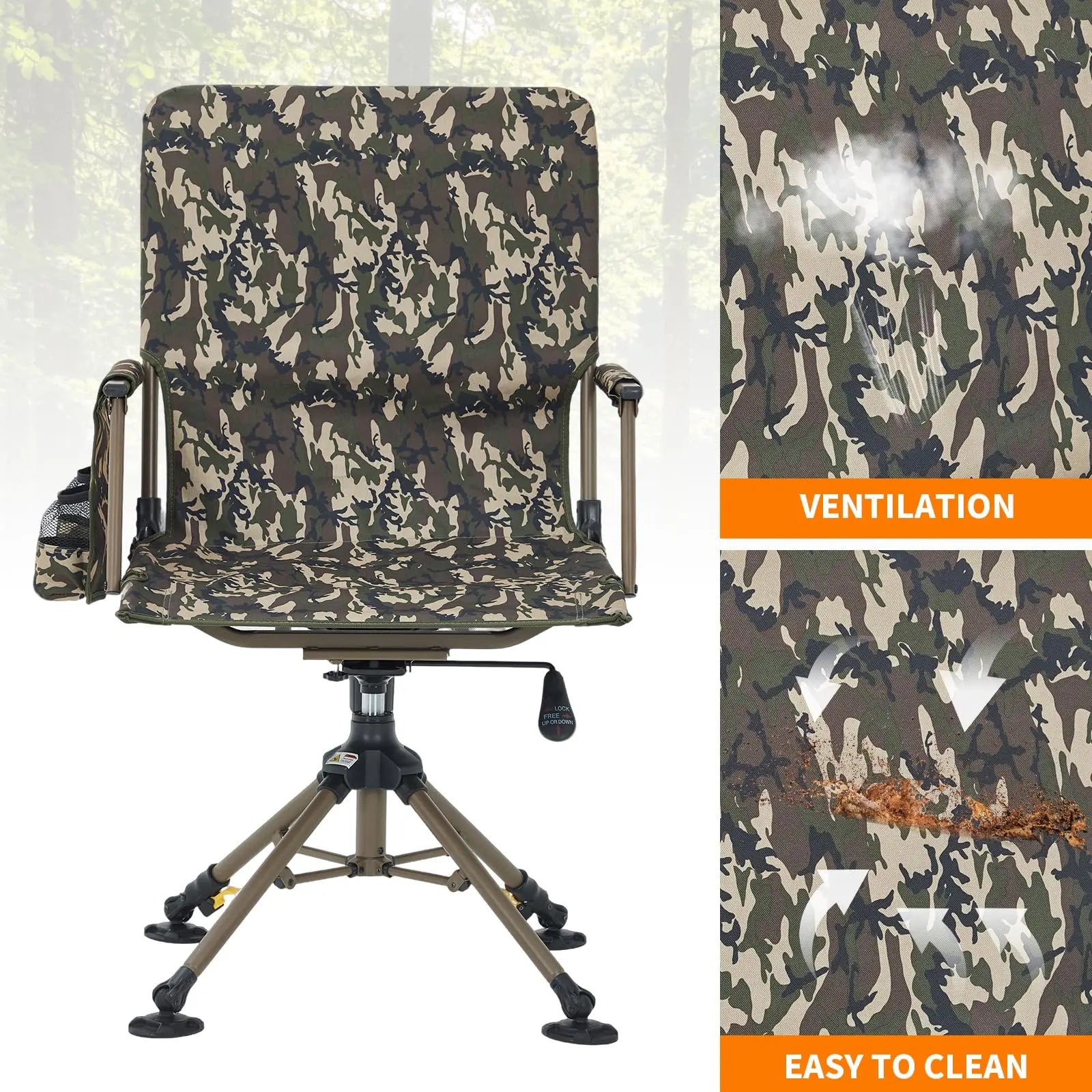 Hunting Chair 360 Degree Swivel Silent Folding Portable Blind Seat With 4 Adjustable Legs And Seat Height Anti Sink Feet Armrests Stable 330 Lbs Capacity