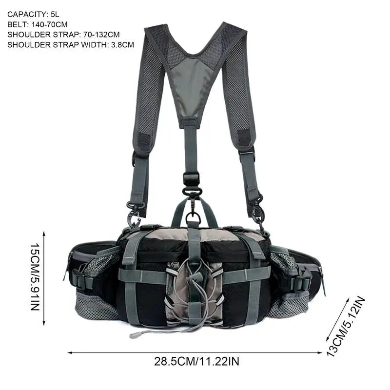 Hiking Waist Bag With 2 Water Bottle Holders  Outdoor Waist Pack Waterproof Cycling Backpack Adjustable Strap Sport Storage Bag