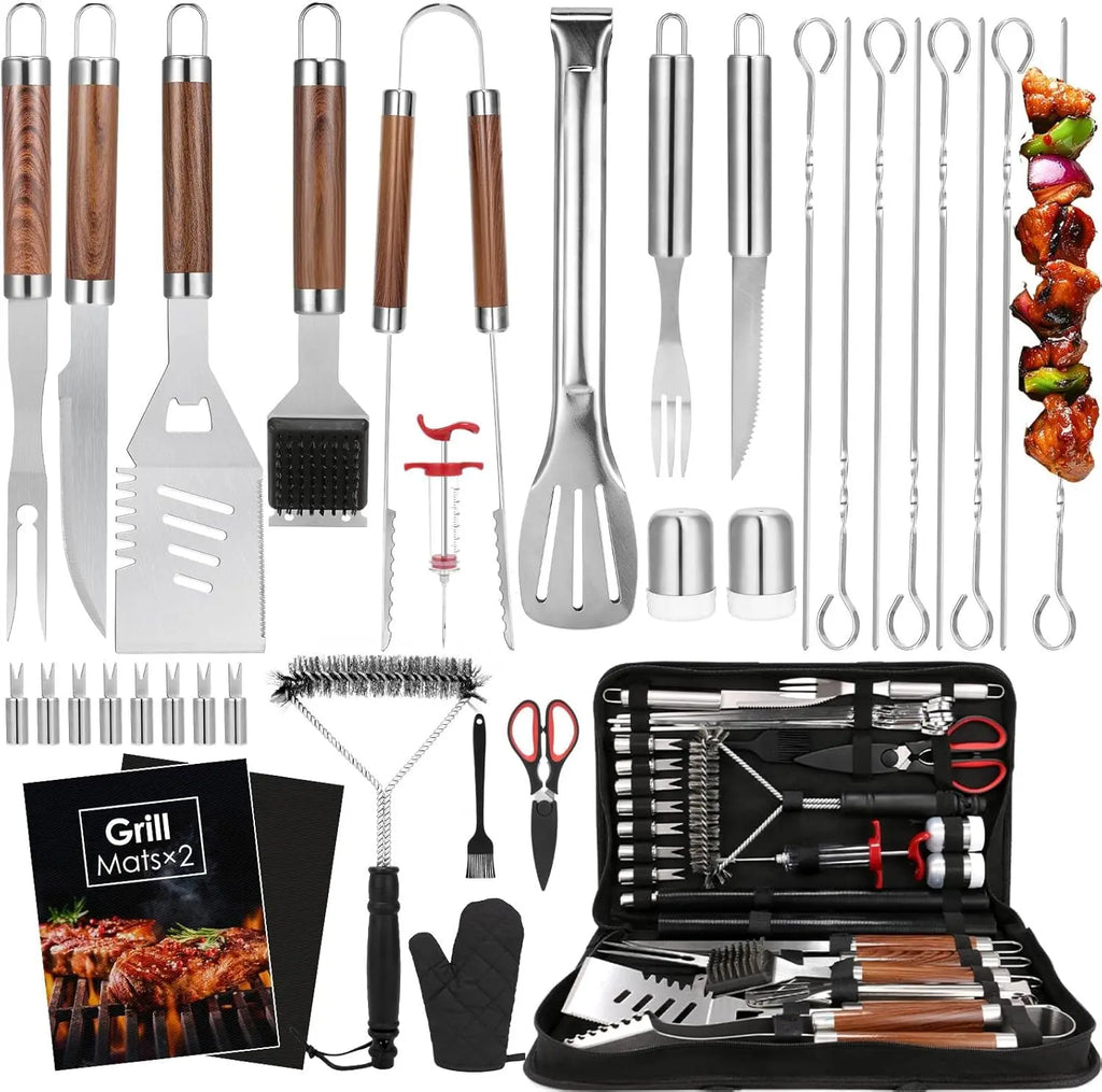 34Pcs BBQ Grilling Accessories Set, Heavy Duty Stainless Steel Tools with Glove & Mats, Portable Carrying Bag, Outdoor Camping Gift for Men Dad