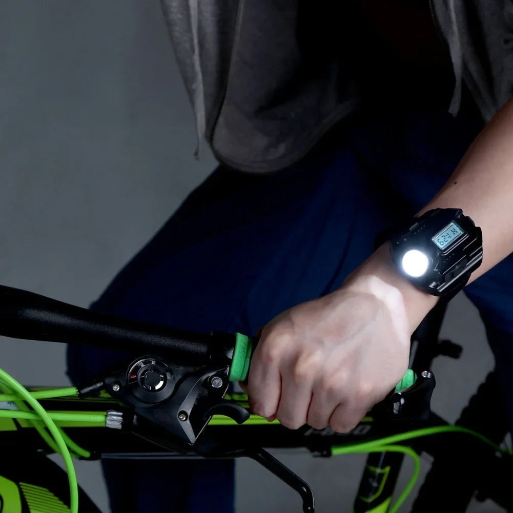 LED Tactical Display Rechargeable Wrist Watch Flashlight Torch