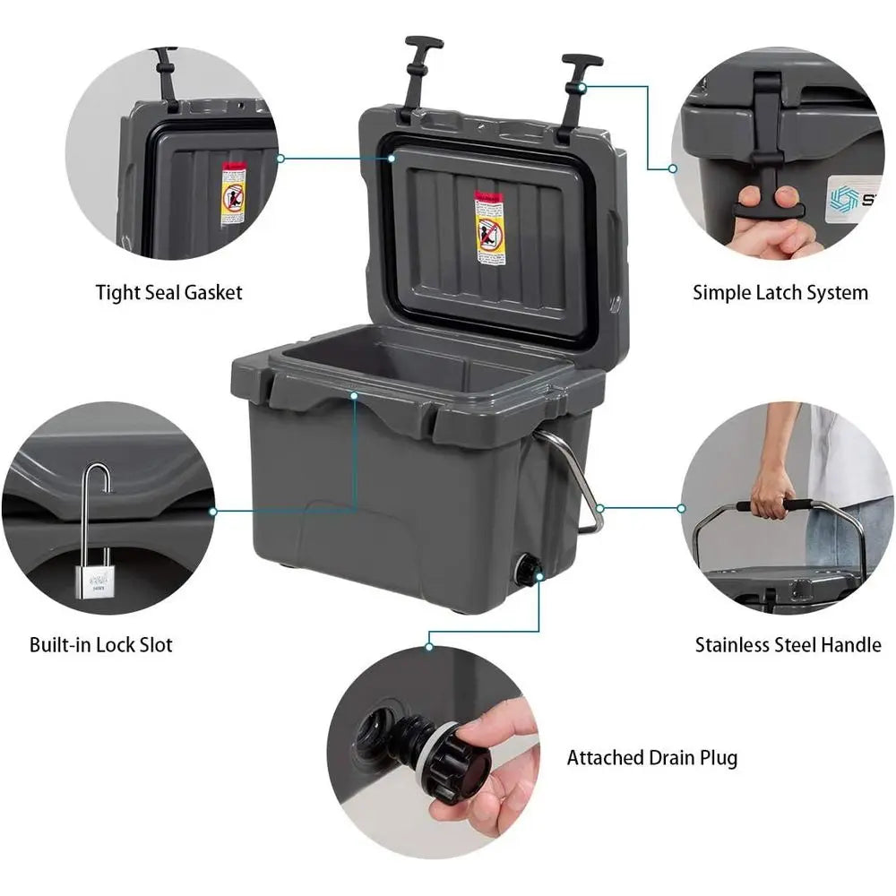 Portable 24-Can Cooler with 2 Cup Holders for 3-5 Days Ice Retention, Ideal for Outdoor Adventures