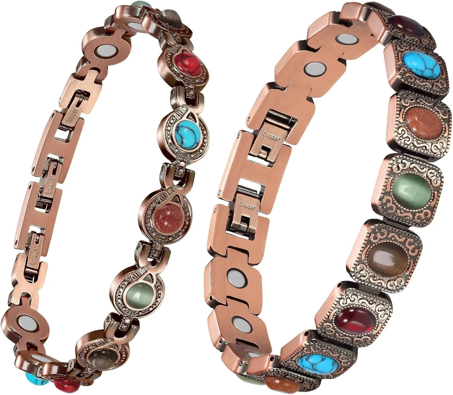 Ultra Strength Pure Copper Magnetic Bracelet for Women with 3800 Gauss Magnets Natural Turquoise Stones Adjustable Jewelry Gift