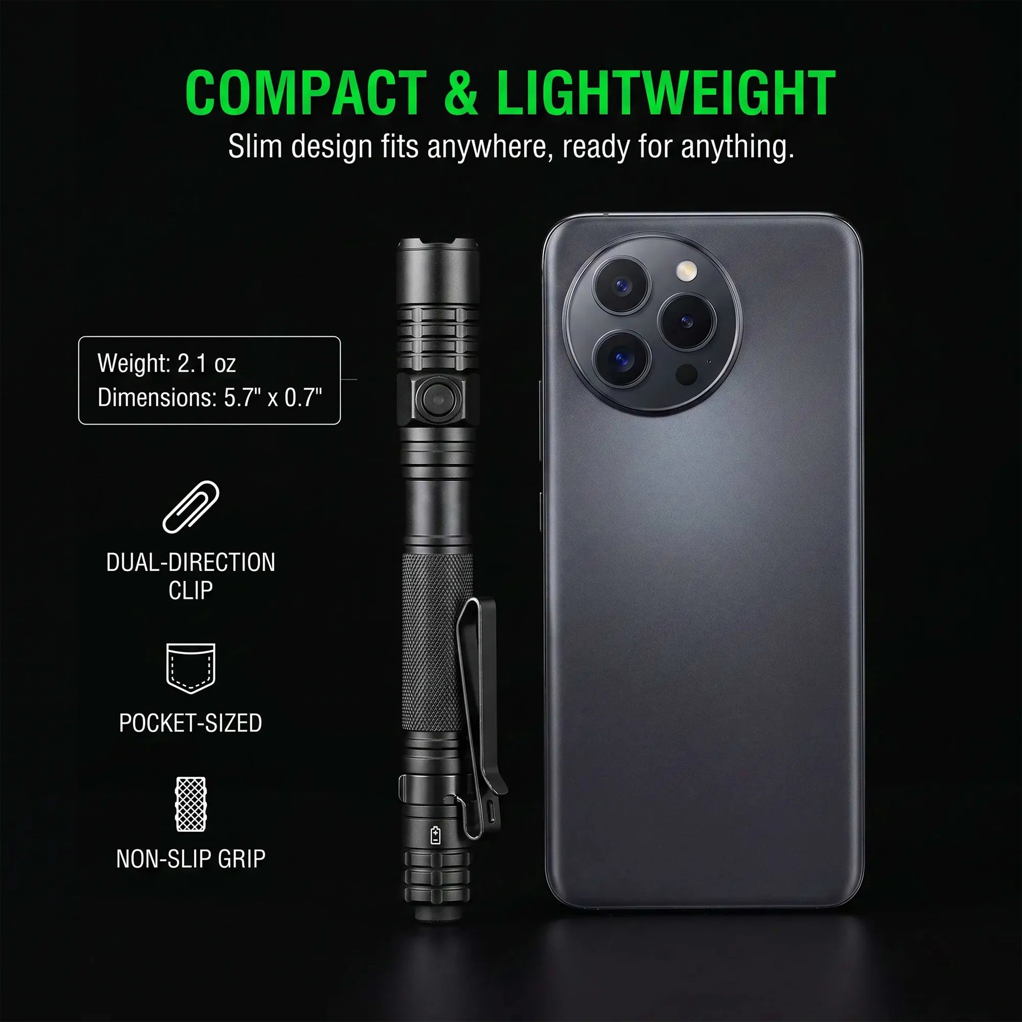 1200 Lumens High Bright Tactical Pen Light, Tail Switch Design with Multiple Light Modes, Portable Flashlight for Daily Lighting, Camping & Work