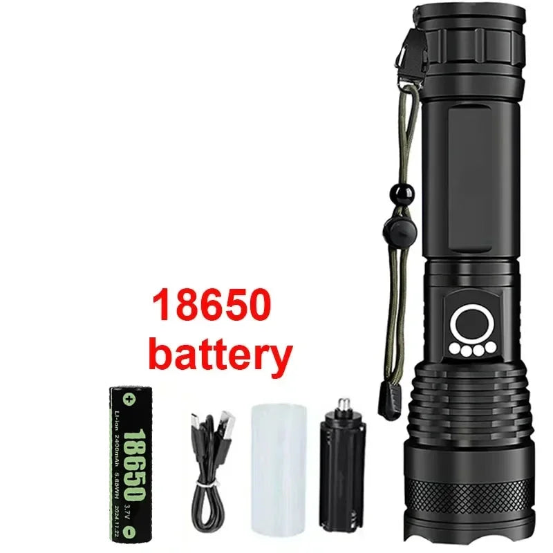 Powerful Led Flashlight All Aluminum Alloy Rechargeable Tactical Torch Light with18650 Battery Outdoor Camping Hiking Lantern
