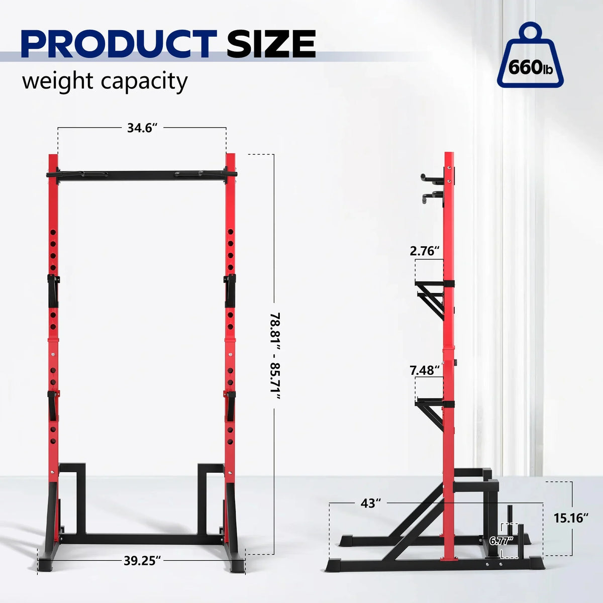 Multifunction Power Rack with Pull up Bar, Heavy Capacity 360kg, Height Adjustable Squat Stand Rack for Home Gym Equipment, Power Tower Pull Up Dip Station Training Fitness Equipment for Home Outdoor Muscles Trainer, Barbell