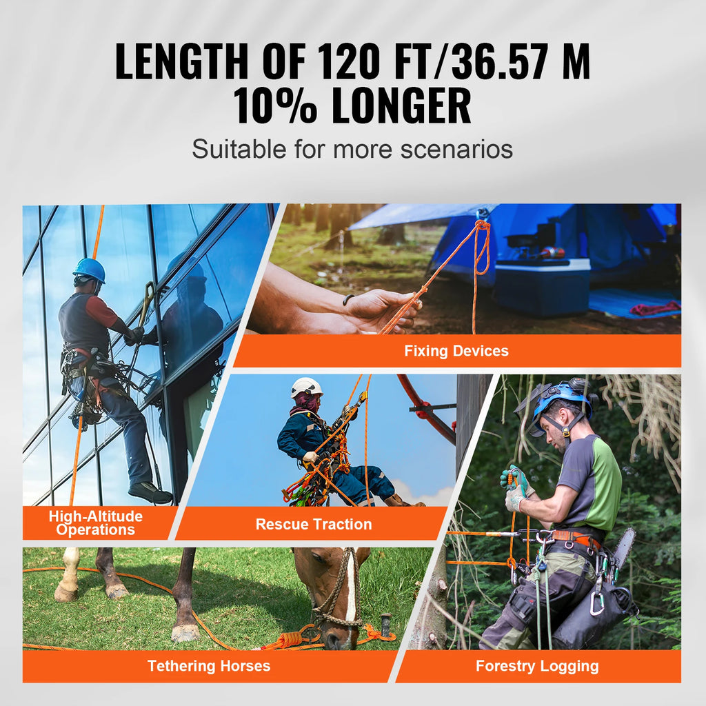 120 ft Dual-Weave Polyester Cord 3/8 1/2in 48-Strand Multi-Use Rope for Arborist Activities Outdoor Adventures Versatile