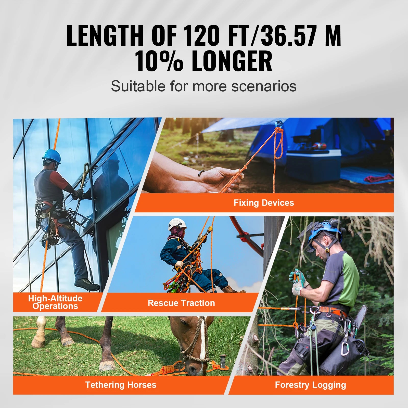 120 ft Dual-Weave Polyester Cord 3/8 1/2in 48-Strand Multi-Use Rope for Arborist Activities Outdoor Adventures Versatile