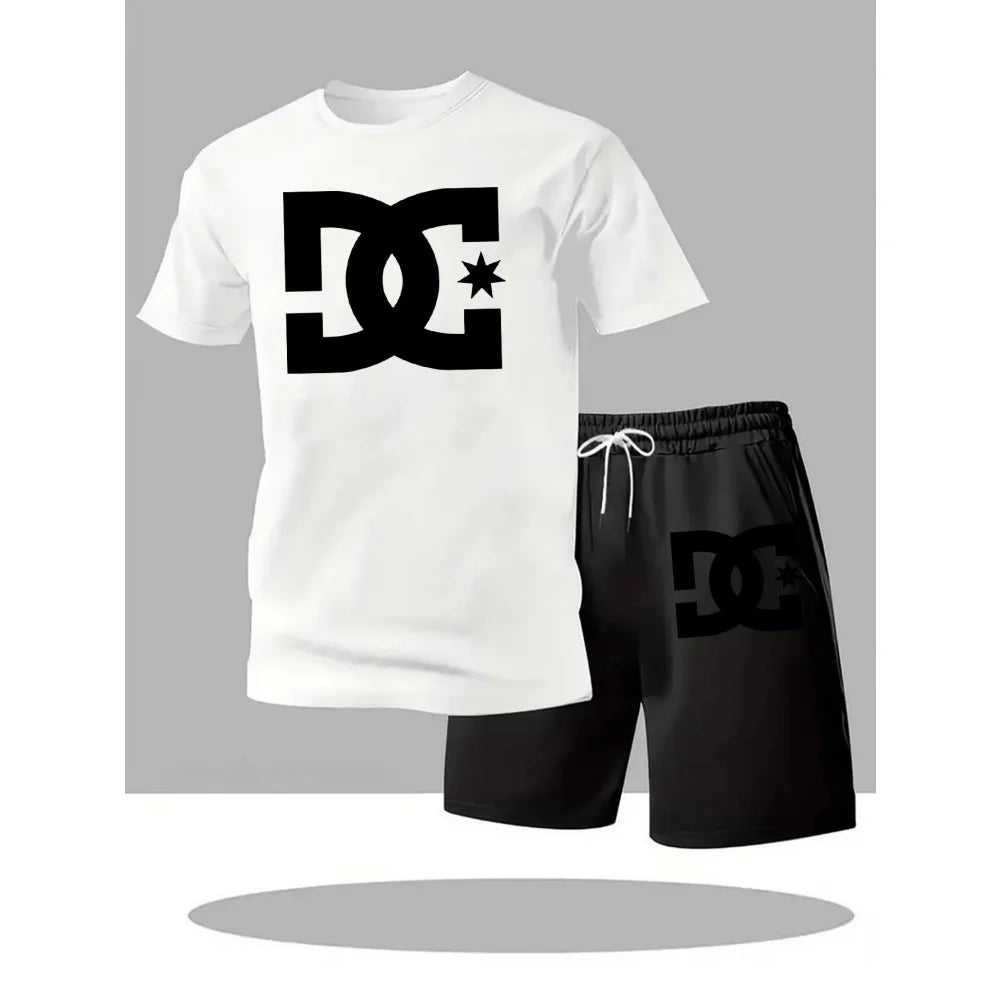 Men's Casual Clothing Set, Breathable Oversize T-Shirt Shorts, 2-Piece Sportswear, Short Sleeve, Comfortable