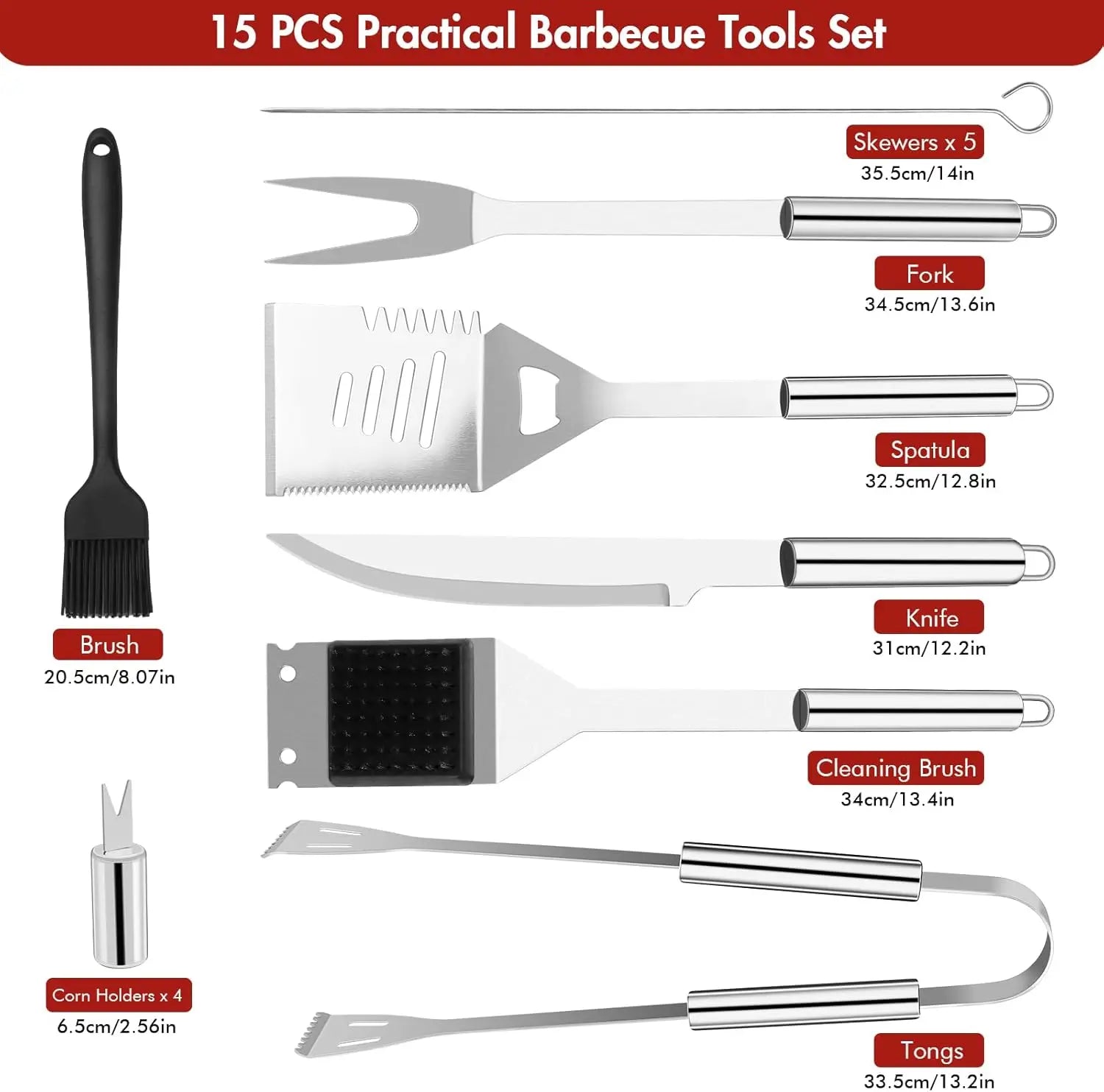 Grilling Accessories, BBQ Accessories, 15Pcs Grill Set, Grill Tools, Grill Accessories with Carrying Bag, Stainless Steel Grill Utensils Set, Grill Kit