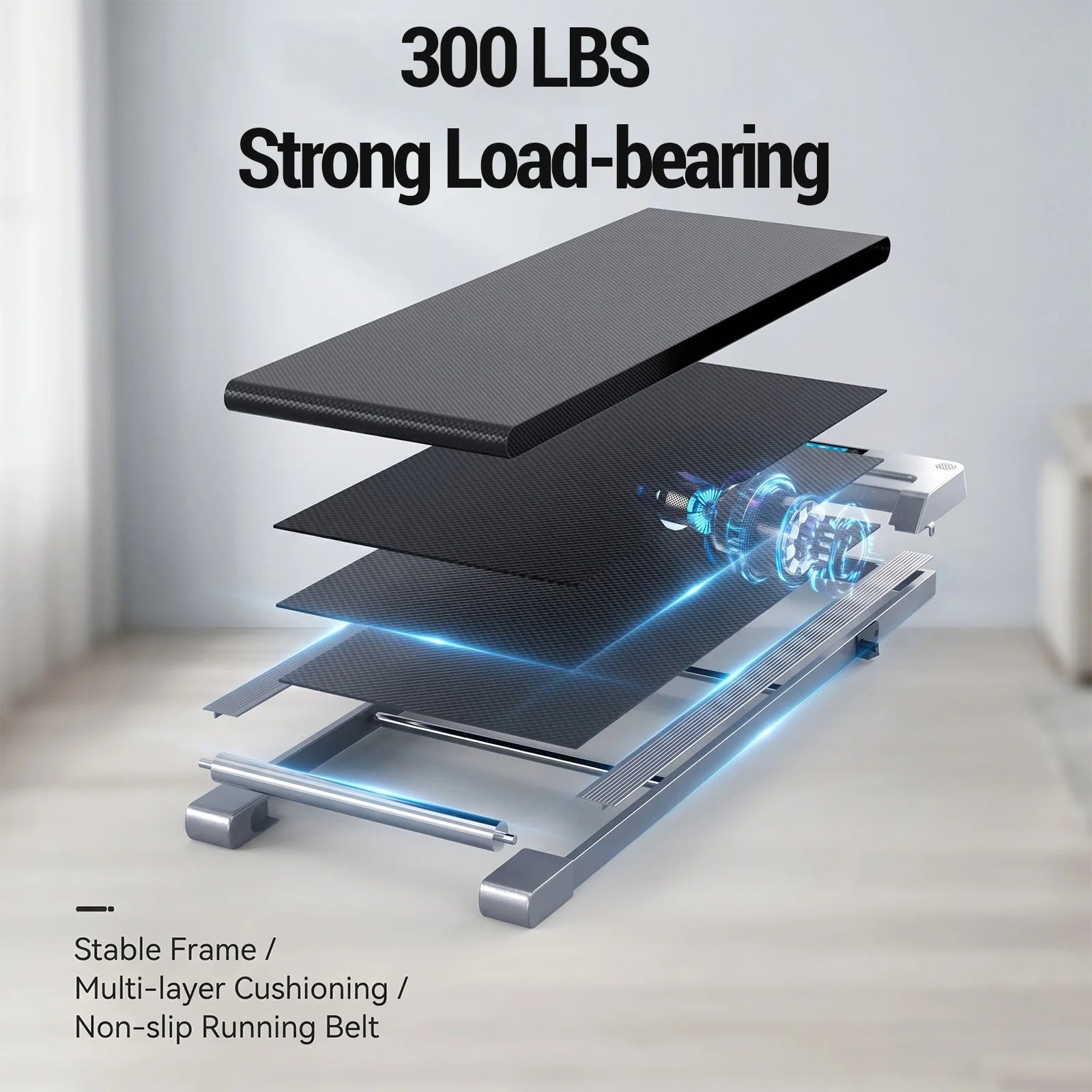 Walking Pad Treadmill with Handrail, Foldable Under Desk Treadmill for Home Office, Portable Compact Walking Treadmill with LED Display, Quiet Motor, Bluetooth App Control, for Walking Jogging and Light Running