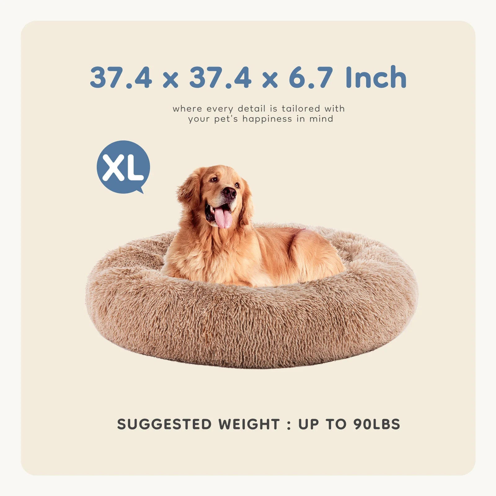 MCQ Round Faux Fur Plush Dog Bed Anti-Slip Bed Machine Washable Cuddler Warming Cozy Fluffy Faux Fur Plush Round Pet Bed for Indoor