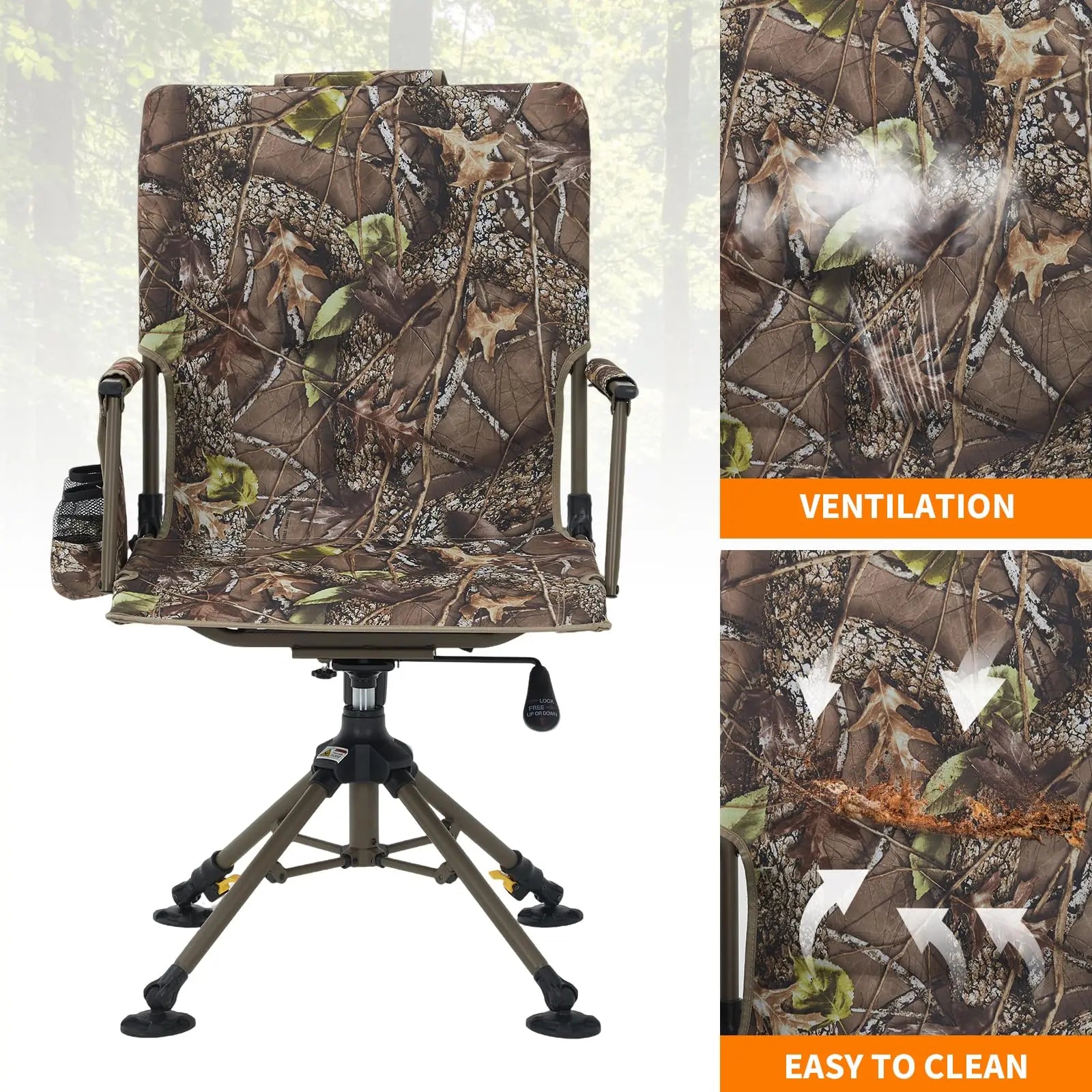 Hunting Chair 360 Degree Swivel Silent Folding Portable Blind Seat With 4 Adjustable Legs And Seat Height Anti Sink Feet Armrests Stable 330 Lbs Capacity