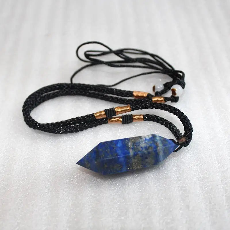 Natural Lapis Lazuli Pendant Blue Stone Pendant Necklace Hexagonal Healing Chakra Crystal Stone Jewelry Spiritual Necklaces