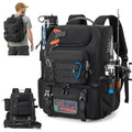 Fishing Backpack for Outdoor Use, Water-Resistant Polyester, Gray, 40L Capacity with Rod Holders, Built-in Cooler Rain Cover