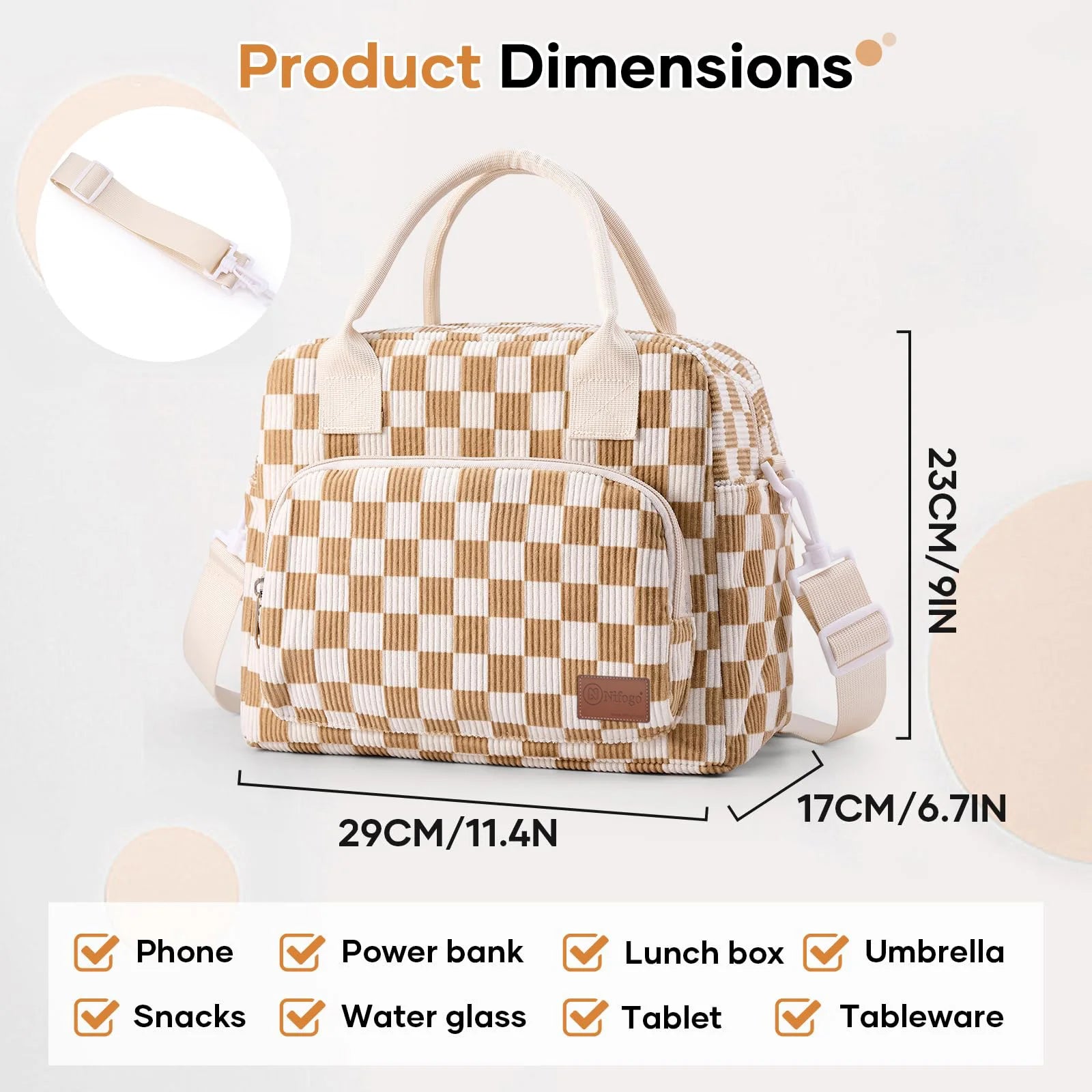 Cute Strawberry Print Insulated Lunch Bag, Corduroy Thermal Cooler Tote with Adjustable Shoulder Strap, Leakproof Portable Lunch Box Carrier for Work School Picnic