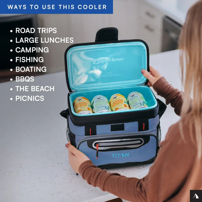 12 Can 8 QT Capacity Zipperless Soft Cooler, Ocean Blue