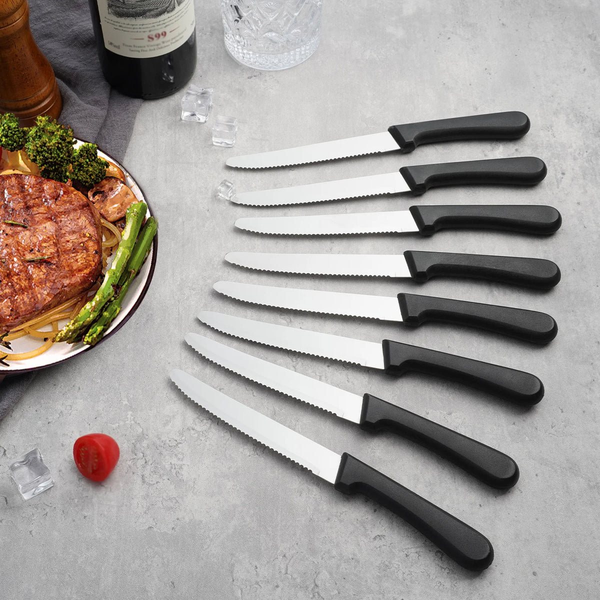 36Pcs Stainless Steel Steak Knife Set Plastic Ergonomic Handles Serrated Blades Dishwasher Safe for Home Restaurant Dinner Gift