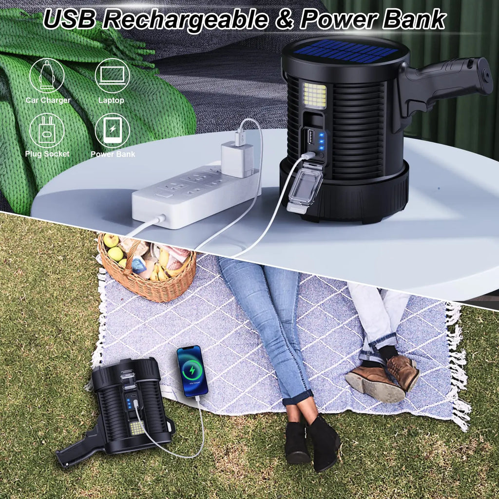 Rechargeable Spotlight, 900000 Lumens, Led Spot Light, Handheld Large Flashlight, Super Bright Searchlight
