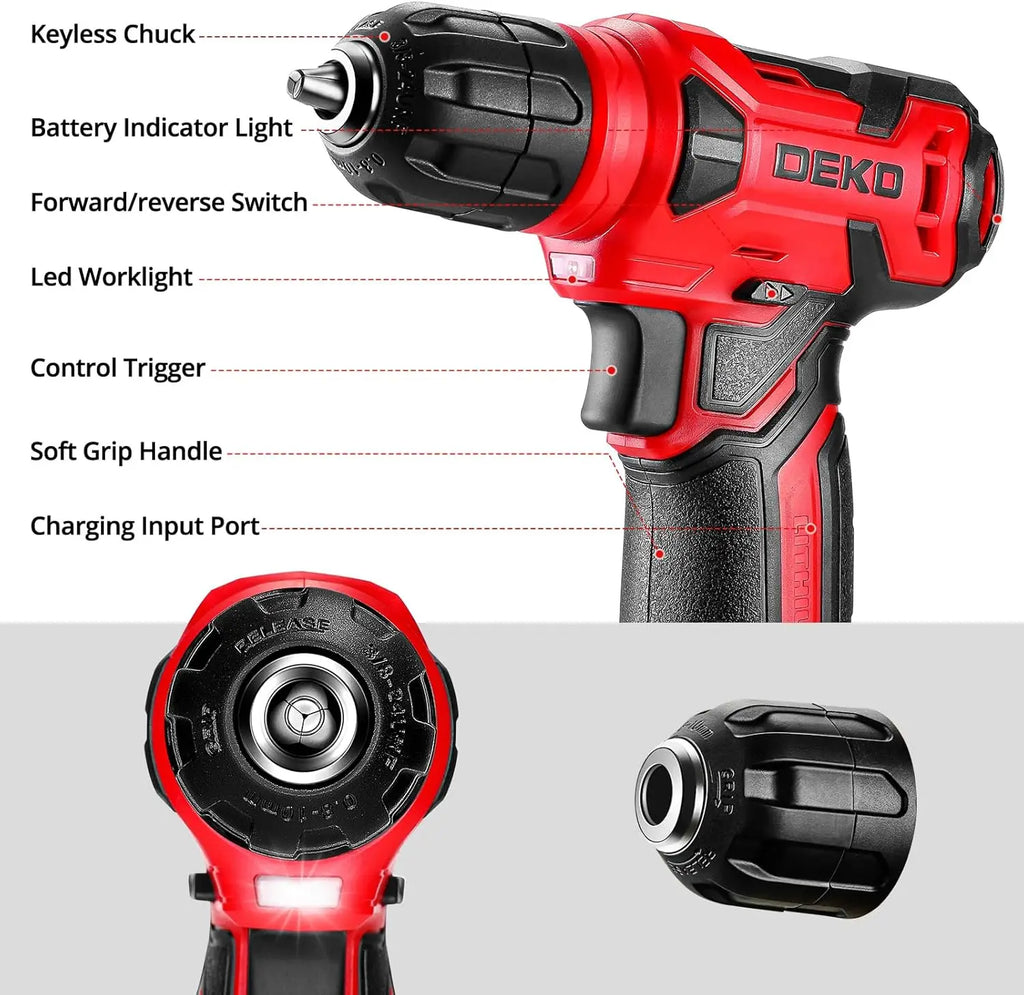 Drill Set Tool Set with 8V Red Cordless Drill, Home Tool Kit with Drill, Hand Tool Kits for Women 126 Piece