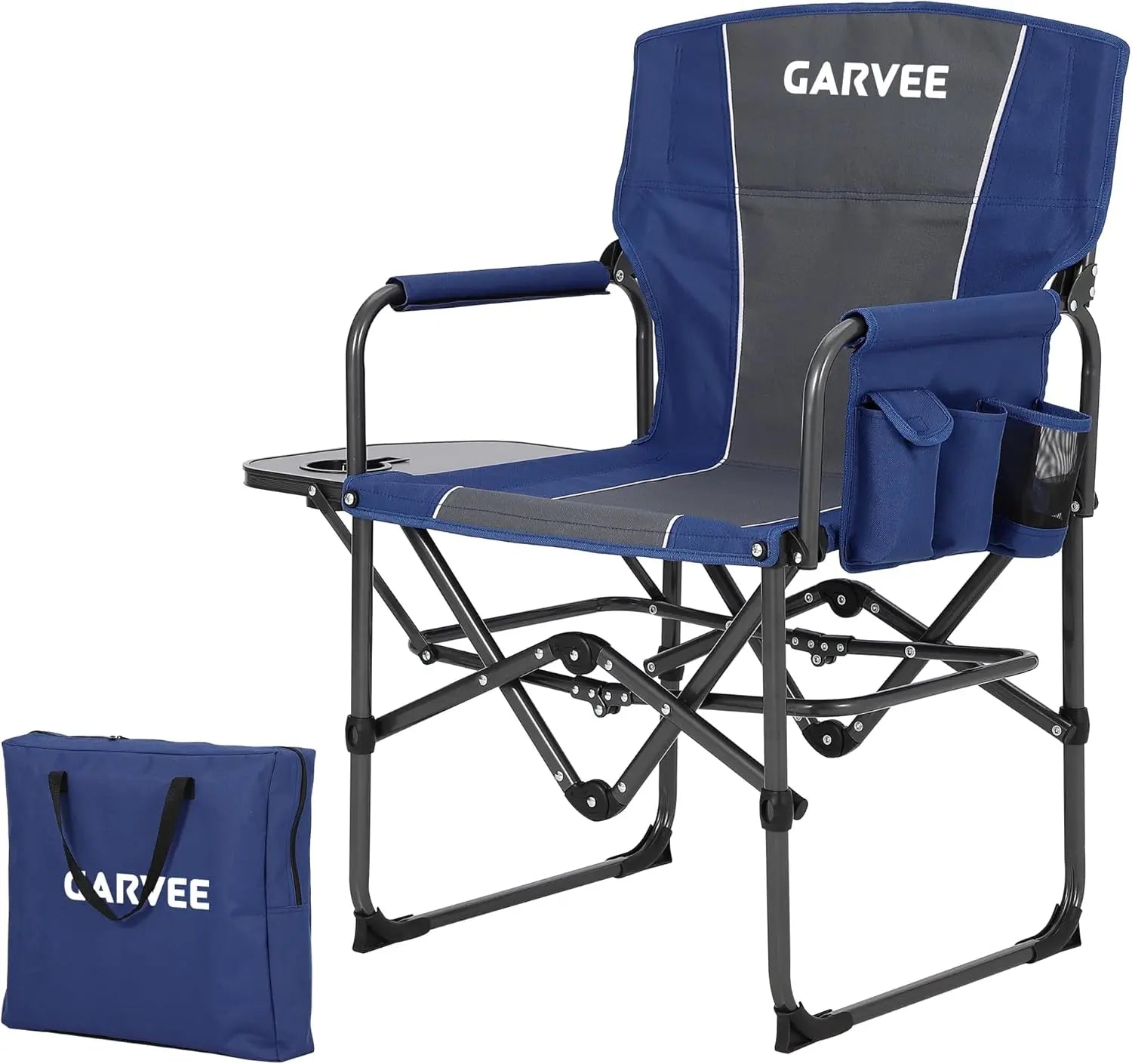 1 Pack / 2 Pack Oversized Heavy Duty Folding Directors Chair for Adults, 400 Lbs Capacity Portable Camping Chair with Side Table, Cup Holder & Side Pocket, Lawn Chairs for Camping, Beach, Garden, RV